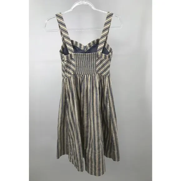 Free People Beige Blue Striped Sleeveless Mini Dress Womens 4 - Picture 7 of 11